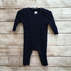 BABY GAP ARAN SWEATER CABLE‎ KNIT ROMPER IN NAVY UNIFORM